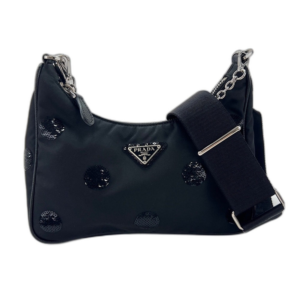 Prada PRADA 2005 Re-Nylon Sequin Handbag Shoulder Bag Black